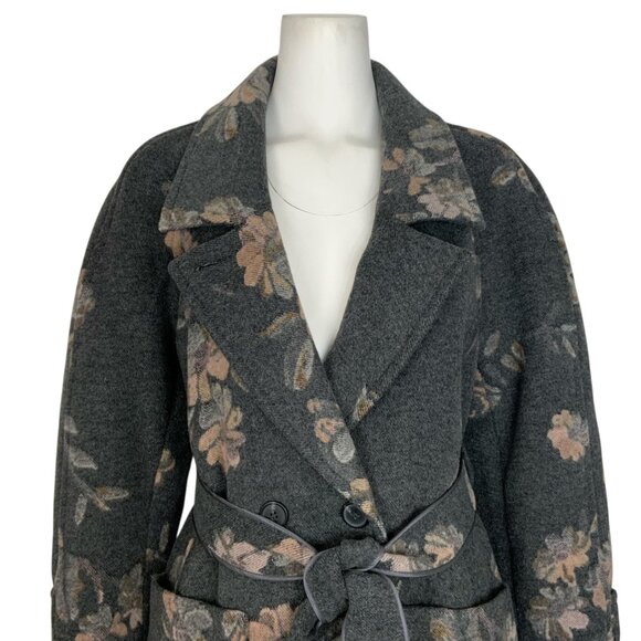 Rebecca Taylor Jacquard Coat 0 Grey Combo Floral Wool Blend Belted Quiet Luxury - Picture 11 of 15